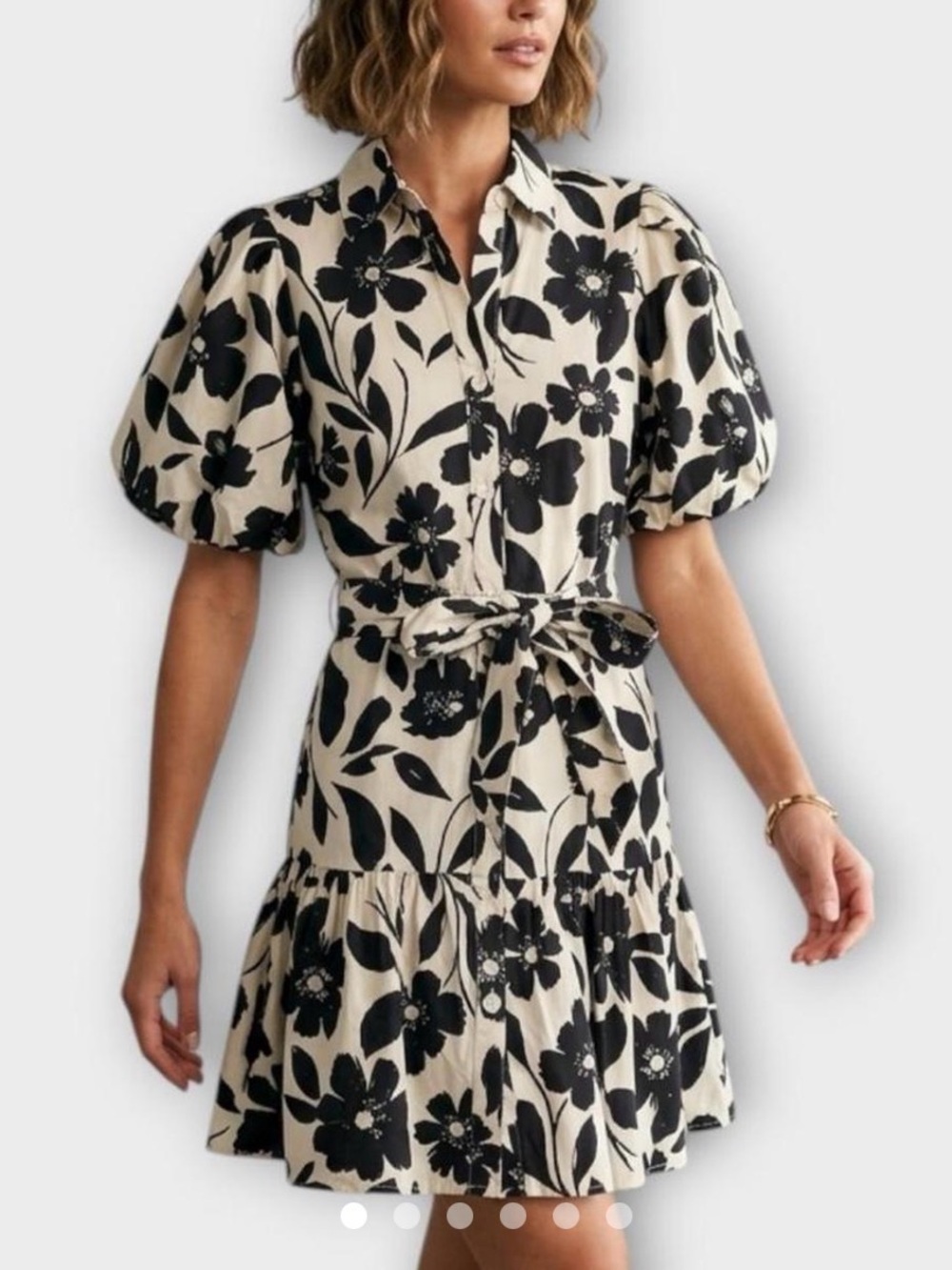 Jessica Simpson Tie-Waist Floral Dress in Cream and Black